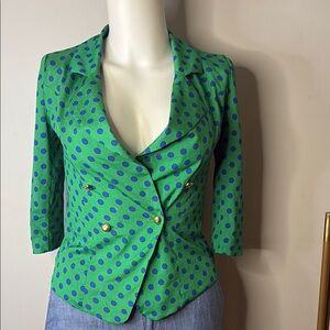 Monteau Green and Blue Blazer with Polka Dot Design